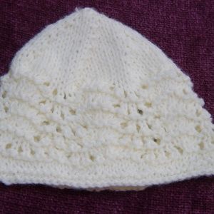 New Hand Knit Baby Hat Antique White